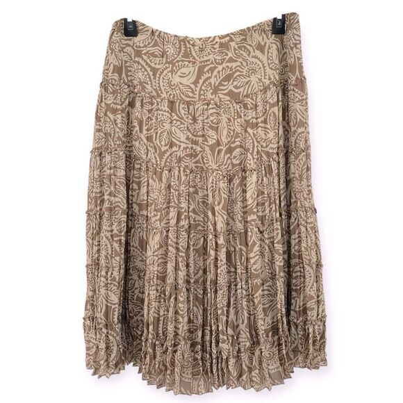 Modern Images Floral Paisley Tiered Skirt Tan Pull-On M Petite Pleated Flowy - Picture 1 of 11